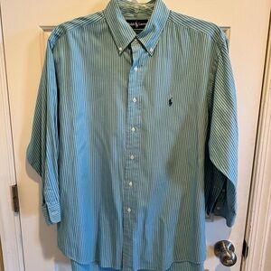 Polo Ralph Lauren Men’s 16 1/2-33 Yarmouth Oxford Button Down Teal Blue Stripe